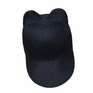 Haute Hippie Black Kids Hat with Cat Ears Handmade Raffia. Animal Fun